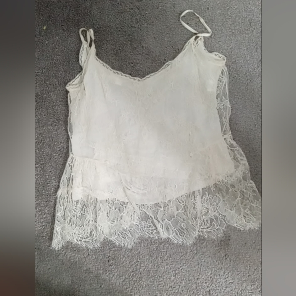 Jill Stuart Womens White Lace Cami Top Sz L